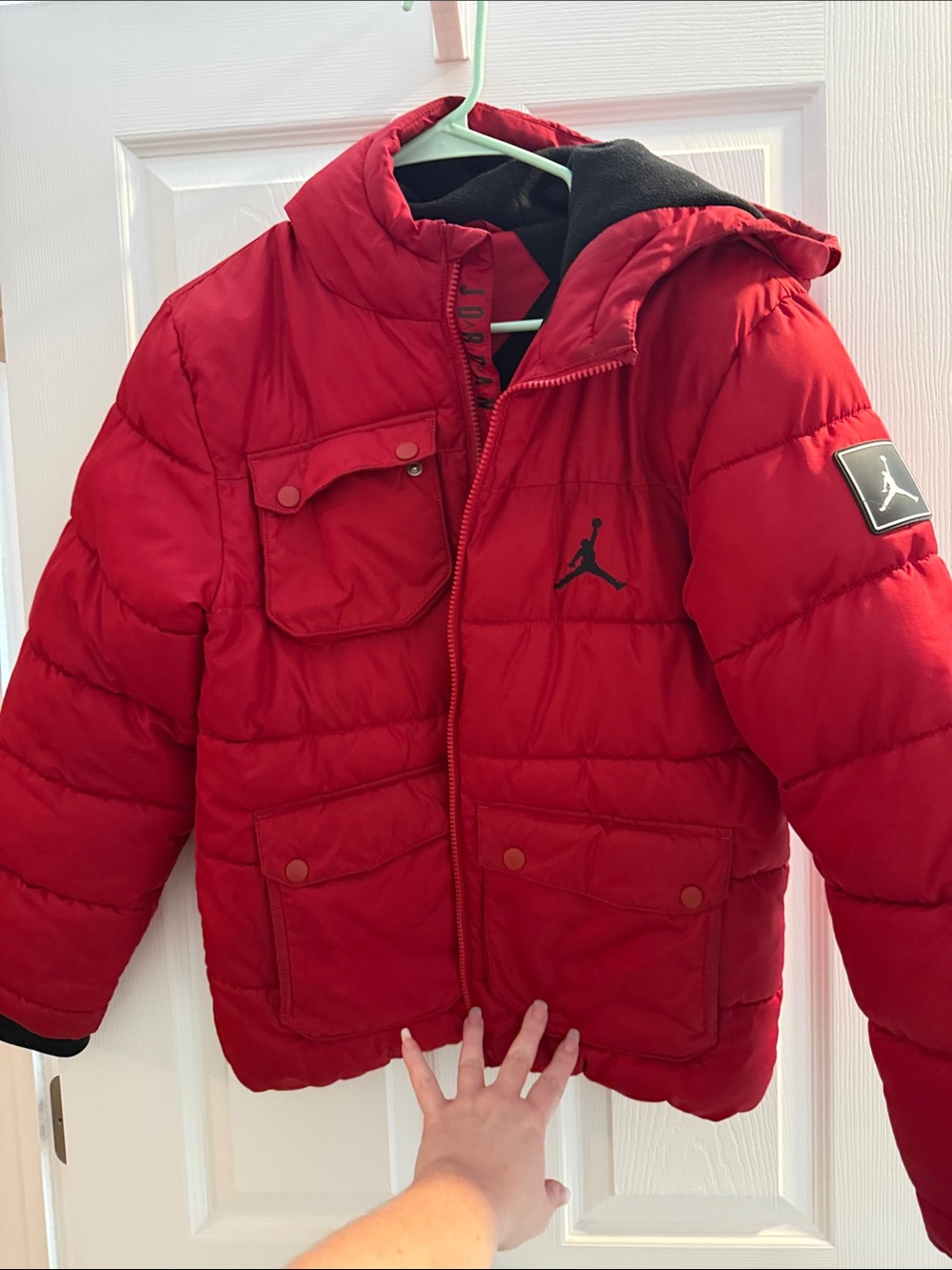 Jordan Red Quilted Kids' Puffer Jacket with Hood